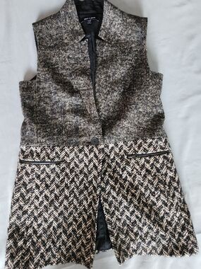 Judith & Charles Tweed Herringbone Long Vest Sleeveless Jacket